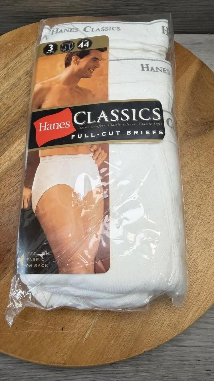 VTG Hanes Classics White Full Cut Briefs 3 Pack Size 44 NEW OLD STOCK